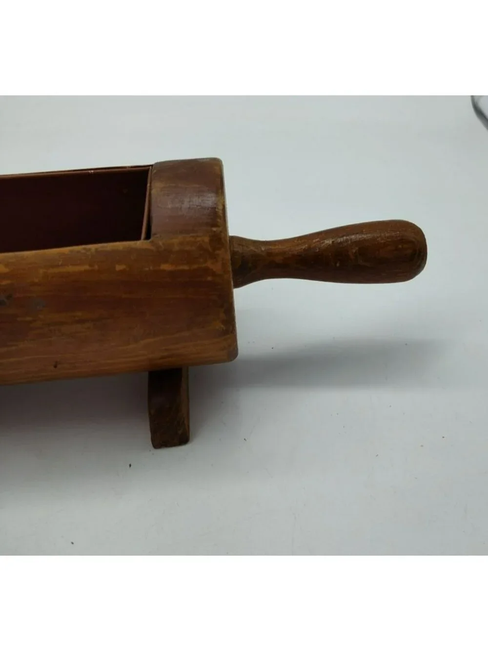 Vintage Wood Rolling Pin Planter or Recipe Card Holder, Painted Tin Insert, 14